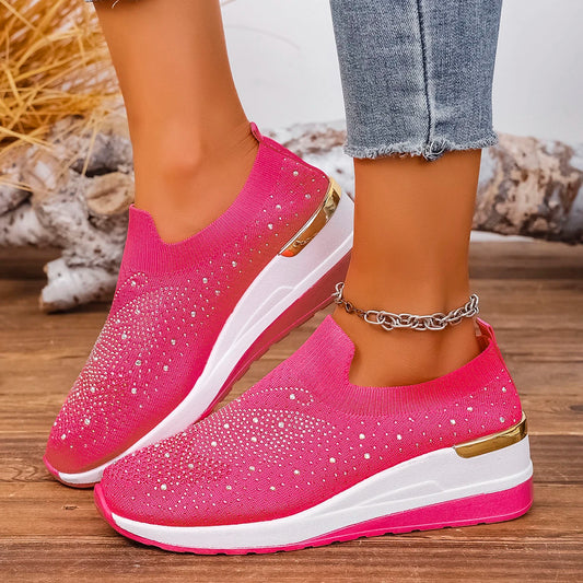 2025 Women Wedges Platform Sneakers Autumn Fashion Woven Round Toe Casual Sneakers Sports Slip-on  Non Slip Vulcanized Shoes