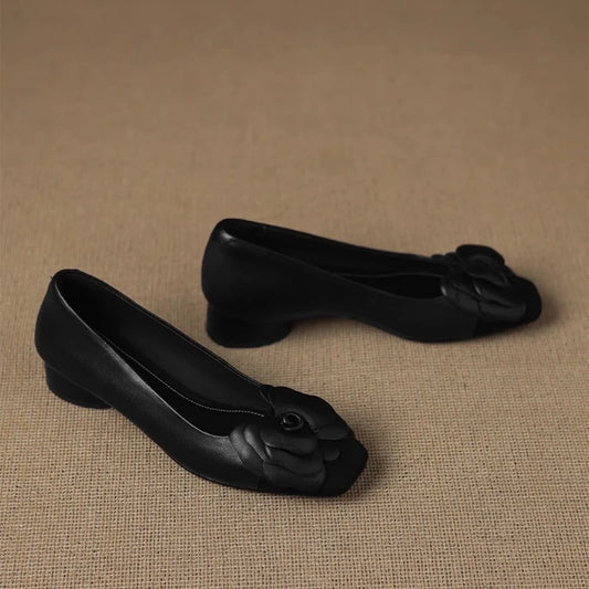 Elegant Women Heeled Shoes Flower New Chunky Loafers Shoes Winter New Designer 2025 Woman Marie Janes Party Pumps Zapatos Mujer