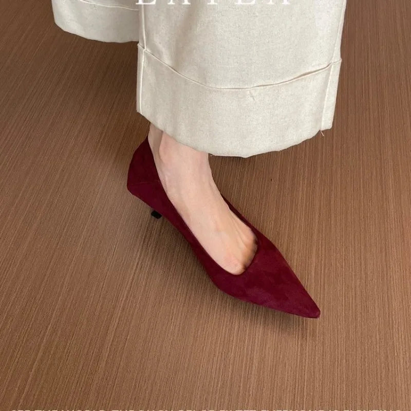 Simple Stiletto Single Shoes Autumn Fashion Suede Slip-on Non-Slip Wear-Resistant High Heels