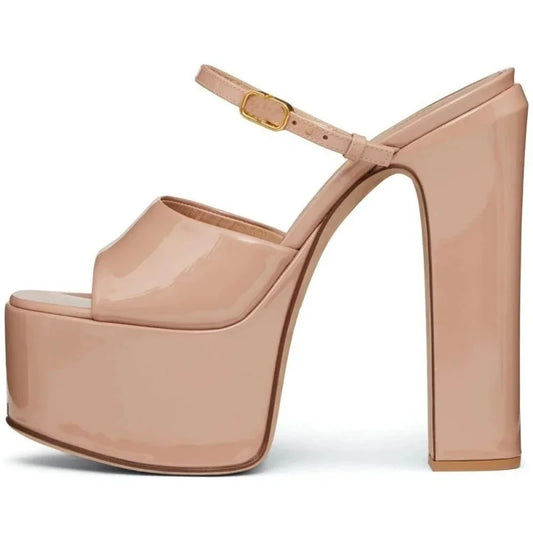 Platform Height Increasing Women's Sandals Round Toe Crude Heel Buckle Femme Pumps Peep Toe Breathable Outdoor Party Lady Shoes