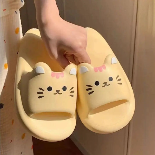 Lovely Cartoon Cat Pig Slippers Cute Anti-slip Kawaii Slippers Women Soft Sole Beachwear Shoes Slides Sandals Ladies
