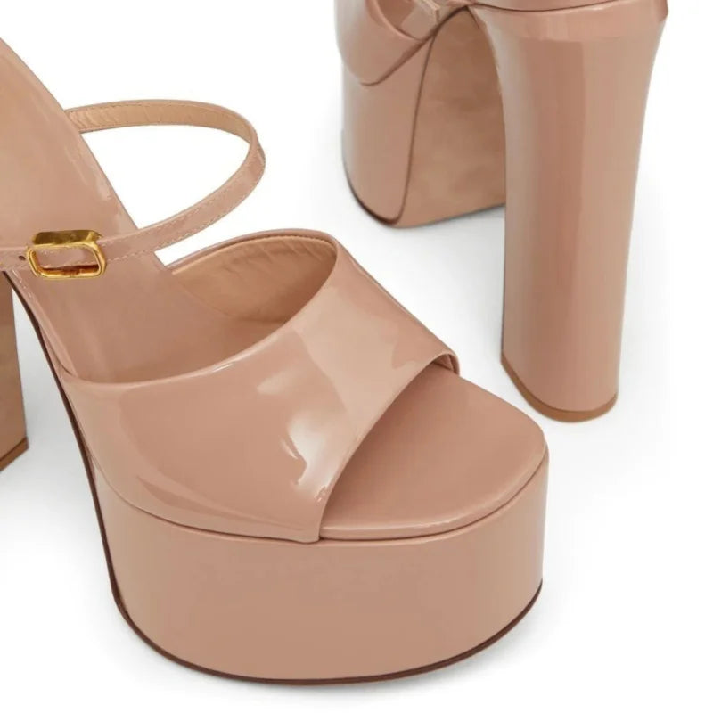 Platform Height Increasing Women's Sandals Round Toe Crude Heel Buckle Femme Pumps Peep Toe Breathable Outdoor Party Lady Shoes