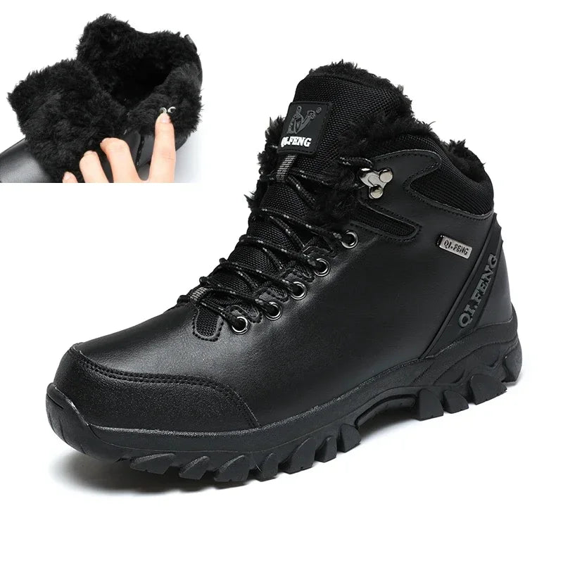 Large Size Outdoor Ankle Boots Men Snow Boots Black Casual Leather Boots Boys Winter Cowboy Footwear Hiking Shoes Warm Plush