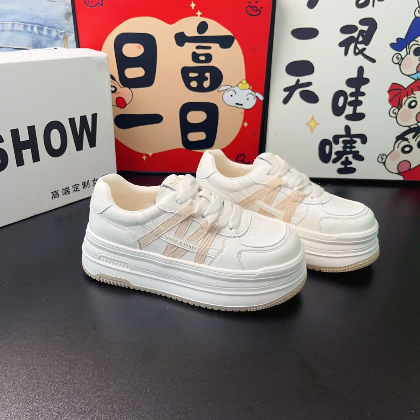 Genuine leather thick-soled height-enhancing white shoes for women platform shoes versatile cowhide women's sneakers casual shoe