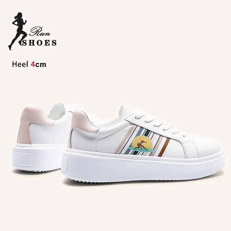 Woman White Versatile Casual Sports Shoes Niche Fashion Print Comforty Heightening Platform Sneakers Academy Style Board Shoes