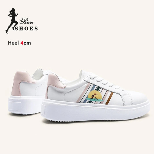 Woman White Versatile Casual Sports Shoes Niche Fashion Print Comforty Heightening Platform Sneakers Academy Style Board Shoes
