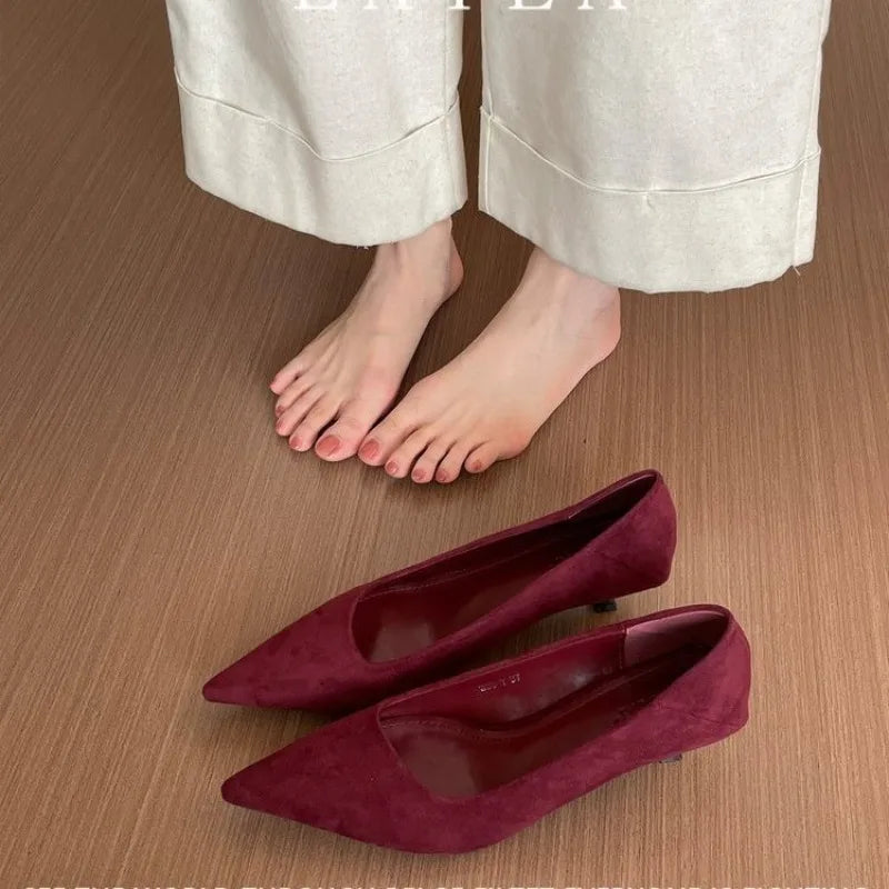 Simple Stiletto Single Shoes Autumn Fashion Suede Slip-on Non-Slip Wear-Resistant High Heels