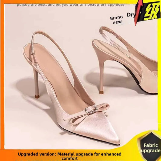 Knot  Head High Heels Sandals Women's Faionable Ele Velvet arp Point Thin Heel Low Cut Summer oes