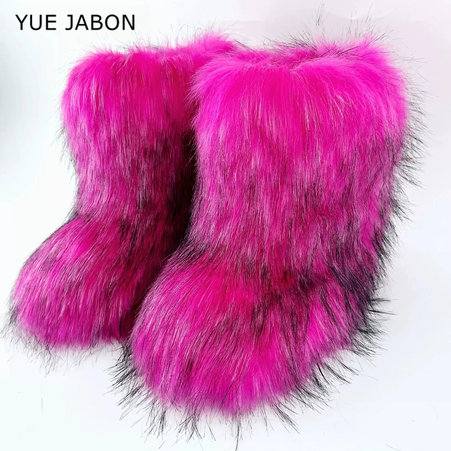 Brown Pink Women's Winter Fluffy Faux Fox Fur Boots Woman Plush Warm Snow Short Boots Luxury Footwear Girls' Furry Fur Booties
