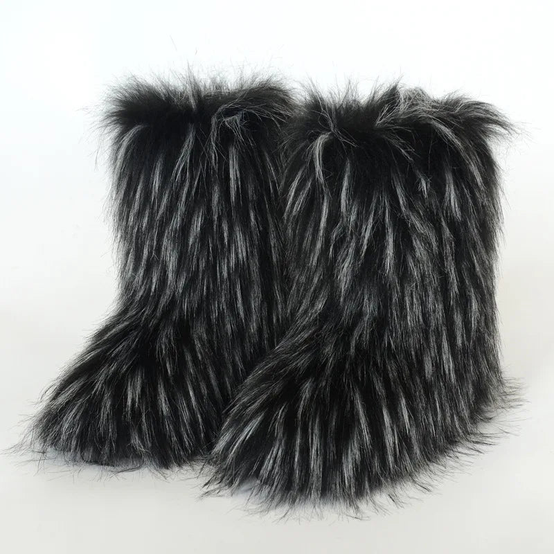 Winter Shoe Women's Winter Fluffy Faux Fox Fur Boots Woman Plush Warm Snow Boots Luxury Footwear Girls' Furry Fur Bottes Fashion
