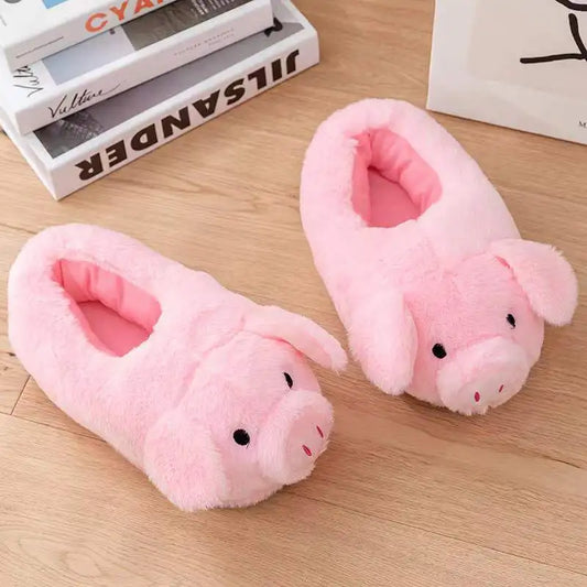 Furry stereoscopic piggy slippers home indoor slip-on fur loafers shoes ladies chunky roomy floor slippers pink animal slides