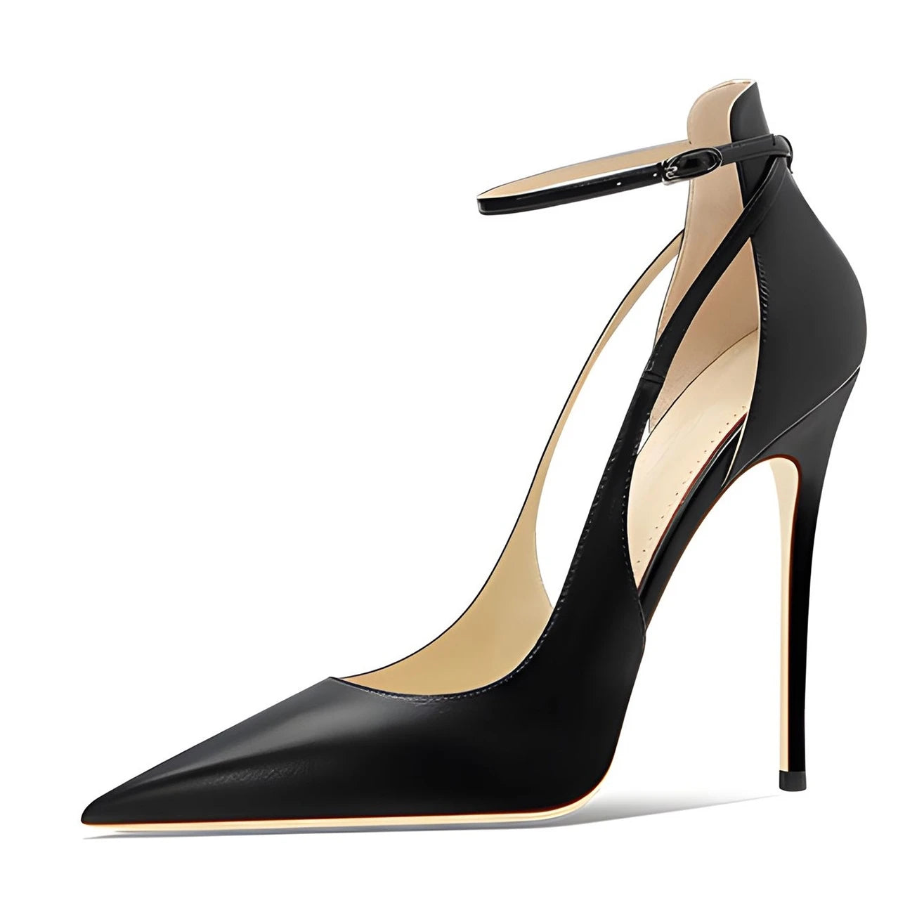 New 10cm Black White Women Ankle Strap Stiletto Shoes Pointed Toe Sexy Thin High Heels Wedding Banquet Sandals Big Size D003A