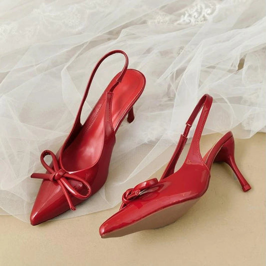 2025 New Arrival Women's Patent Leather High Heels Shoes Stiletto with Bowknot Party & Formal Shoes Elegant Stiletto Sandals