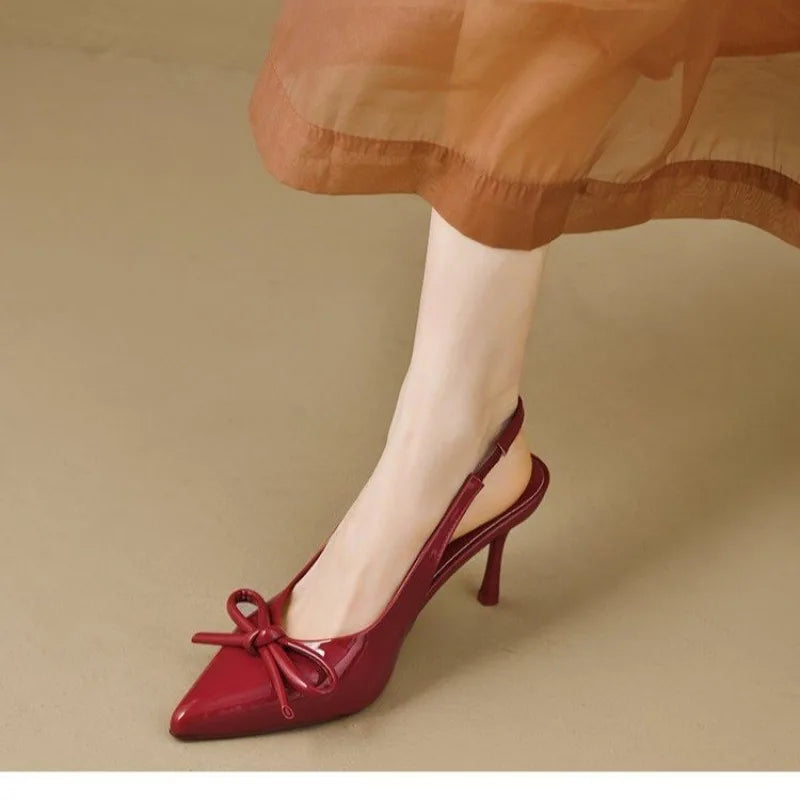2025 New Arrival Women's Patent Leather High Heels Shoes Stiletto with Bowknot Party & Formal Shoes Elegant Stiletto Sandals