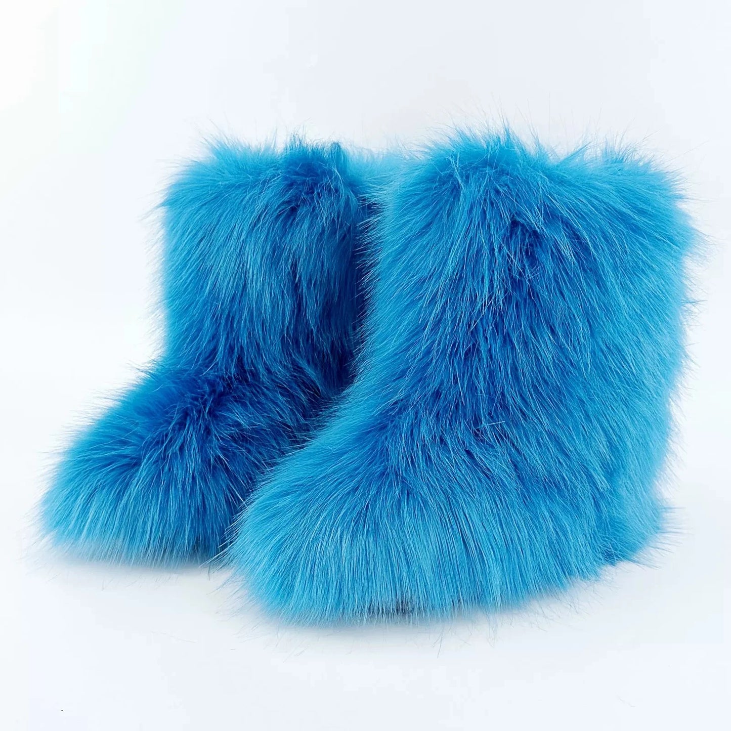 Brown Pink Women's Winter Fluffy Faux Fox Fur Boots Woman Plush Warm Snow Short Boots Luxury Footwear Girls' Furry Fur Booties