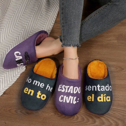 Women's 2026 Winter High Quality Short Plush Slippers Fashion Letter Printed Indoor Slippers Comfortable Non-slip Warm Mules