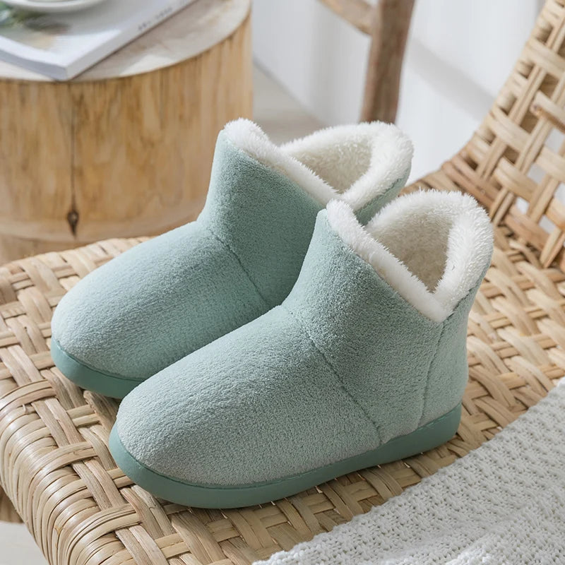 TZLDN Winter Warm Shoes Woman Men Indoor Slippers Soft Plus Couples Home Floor Snow Boots Anti-slip Female House Footwear
