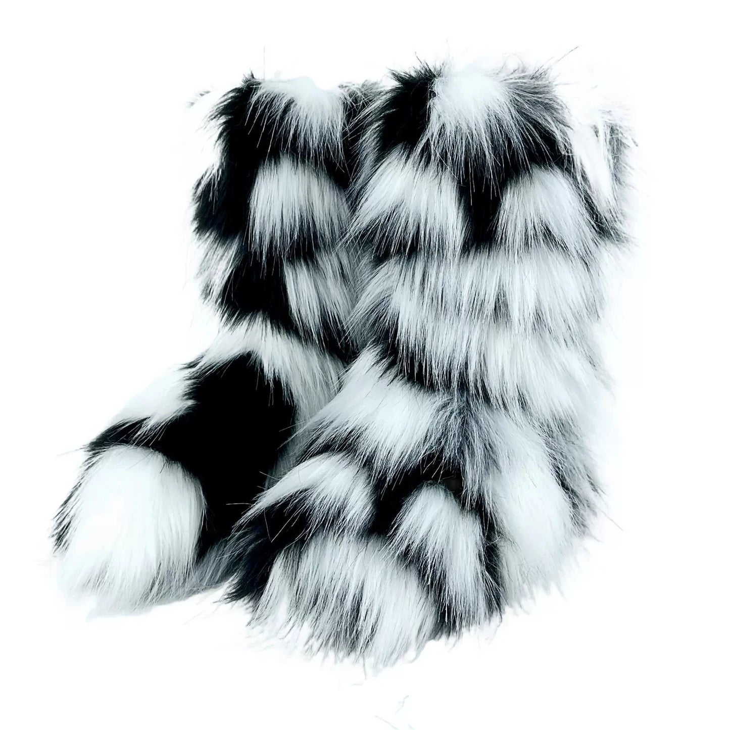 Brown Pink Women's Winter Fluffy Faux Fox Fur Boots Woman Plush Warm Snow Short Boots Luxury Footwear Girls' Furry Fur Booties