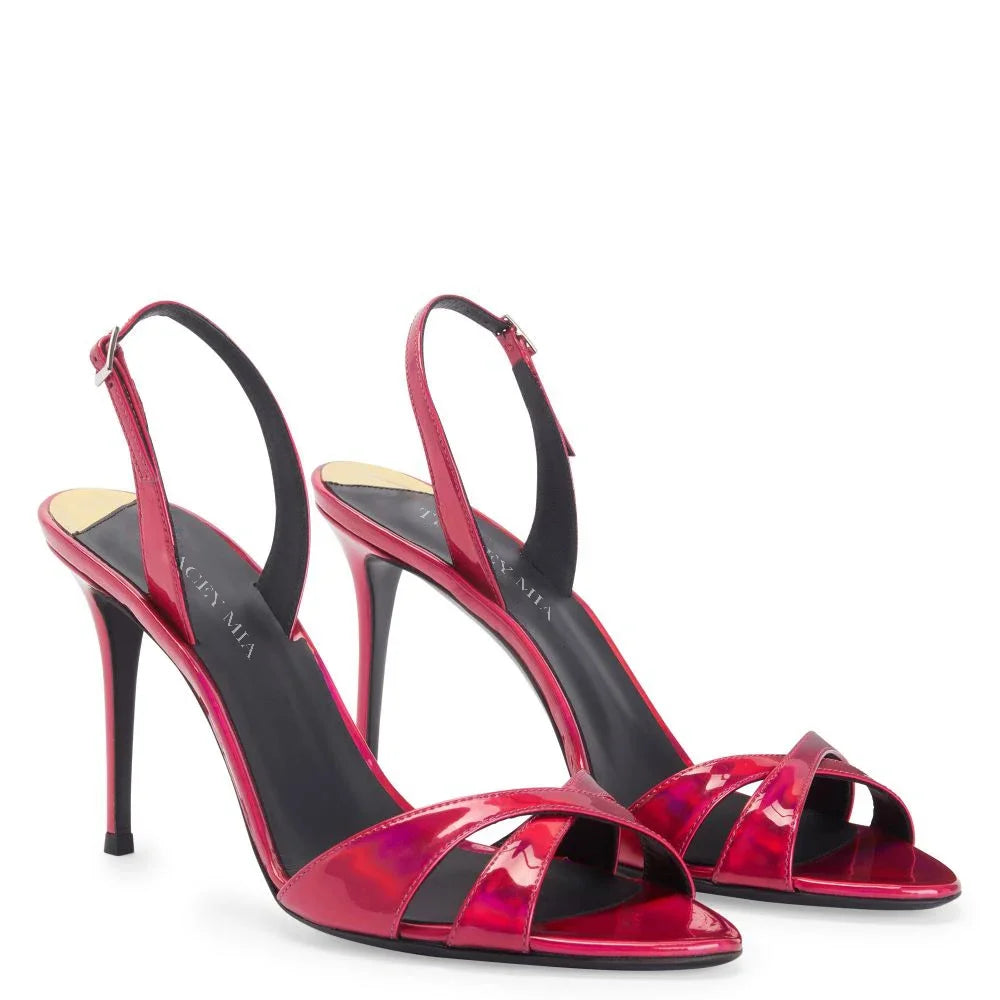 New slim and versatile one-piece buckle with exposed toe pointed nude high heels, minimalist sandals for women